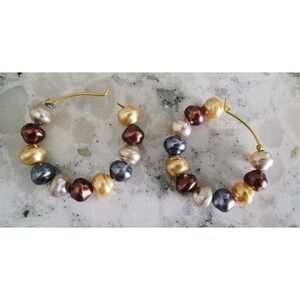 Pearl Hoop Earrings‎ Costume Colorful Beaded Dangle Statement Jewelry Neutral